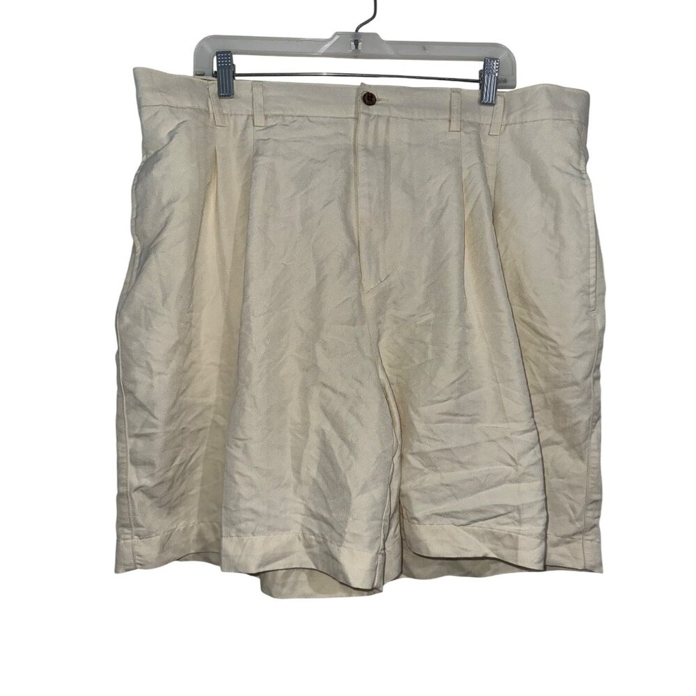 La Cabana Mens Pleated Cream Shorts Size 40 Rayon/Polyester Blend